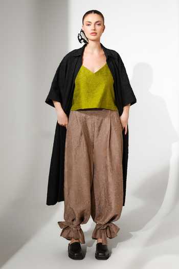 Buy_Stoique_Brown Silk Grain Crushed Draped Pant _at_Aza_Fashions