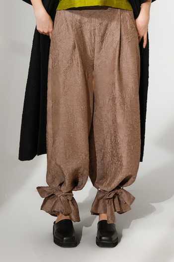 Shop_Stoique_Brown Silk Grain Crushed Draped Pant _Online_at_Aza_Fashions