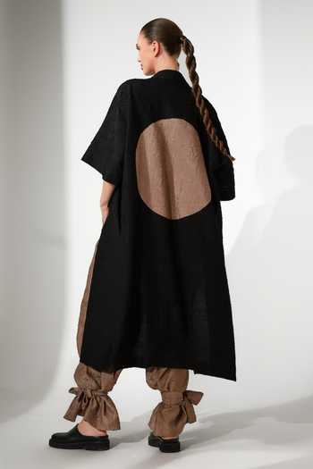 Shop_Stoique_Black Silk Applique Grain Crushed Overlay _at_Aza_Fashions