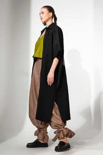 Stoique_Black Silk Applique Grain Crushed Overlay _Online_at_Aza_Fashions