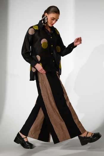 Buy_Stoique_Black Silk, Chanderi Collared Neck Halo Applique Shirt _Online_at_Aza_Fashions