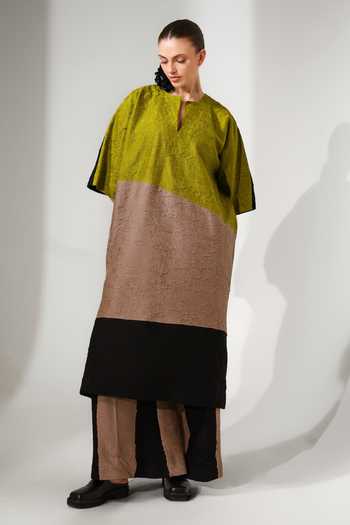 Buy_Stoique_Multi Color Silk Keyhole Neck June Block Crushed Tunic _at_Aza_Fashions