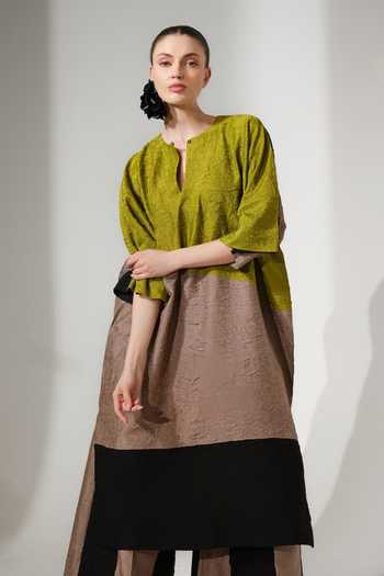 Shop_Stoique_Multi Color Silk Keyhole Neck June Block Crushed Tunic _Online_at_Aza_Fashions