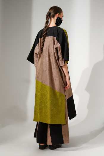 Shop_Stoique_Multi Color Silk Keyhole Neck June Block Crushed Tunic _at_Aza_Fashions