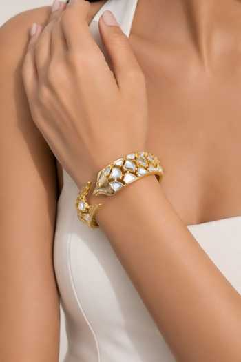 Buy_Isharya_Gold Plated Pine Mirror Statement Brass Bracelet _at_Aza_Fashions