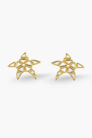 Shop_Isharya_Gold Plated Stari Mirror Statement Studs _at_Aza_Fashions