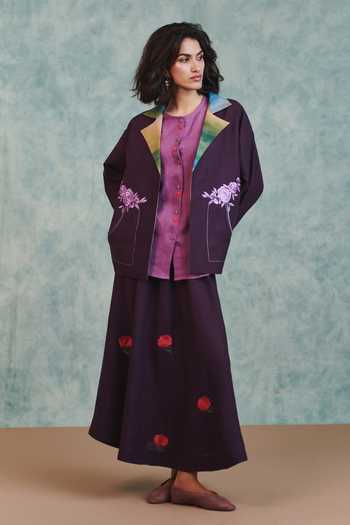 Shop_Saphed_Purple Linen Open Neck Embroidered Jacket _at_Aza_Fashions