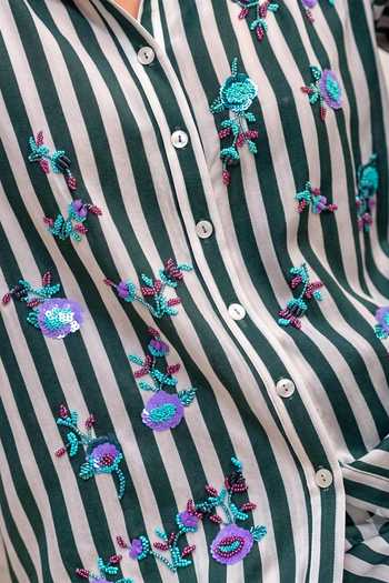 Nautanky_Green Crepe Collared Neck Playful Parrot Striped Shirt And Pant Set _Online