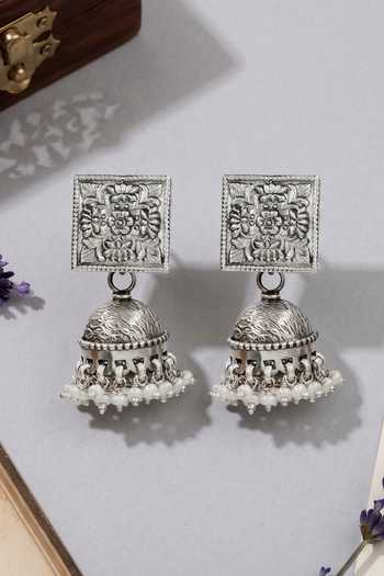 Buy_Sangeeta Boochra_Silver Plated Statement Oxidised Jhumka Earrings _at_Aza_Fashions