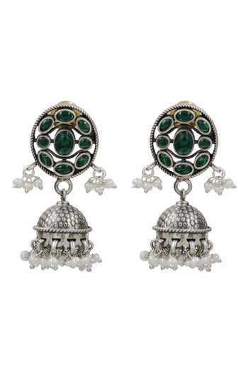 Sangeeta Boochra_Silver Plated Handcrafted Kundan And Pearl Earrings _Online_at_Aza_Fashions