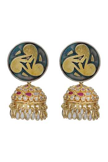 Sangeeta Boochra_Gold Plated Artisan Dual Tone Statement Earrings _Online_at_Aza_Fashions