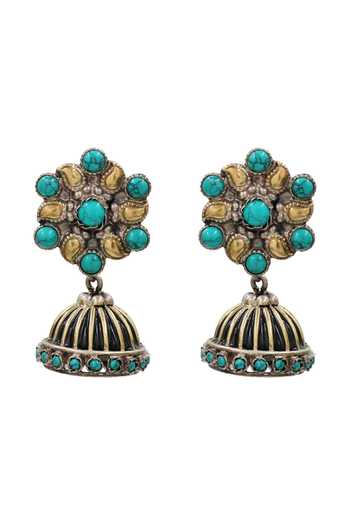 Sangeeta Boochra_Sky Blue Stone Embellished Turquoise Jhumka Earrings 925 Silver _Online_at_Aza_Fashions