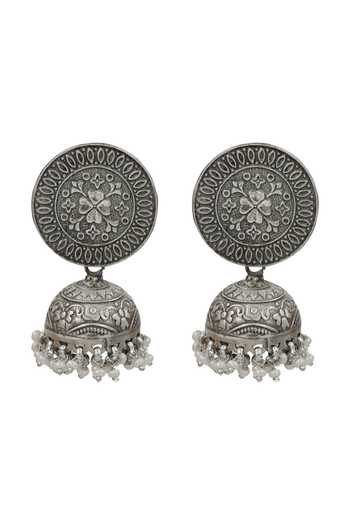 Sangeeta Boochra_Silver Plated Pearl Drop Jhumka Earrings _Online_at_Aza_Fashions