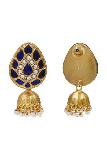 Shop_Sangeeta Boochra_Gold Plated Kundan Embellished Jhumka Earrings _at_Aza_Fashions
