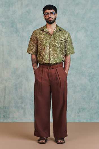 Buy_Saphed_Brown Linen Chocolate Baggy Pant _at_Aza_Fashions