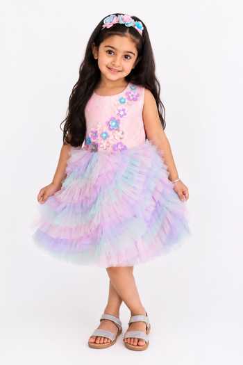 Buy_A Little Fable_Lavender Polyester Whispering Dress _at_Aza_Fashions