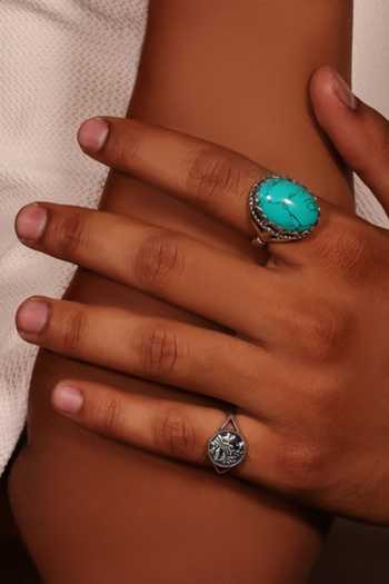 Buy_Arvino_Blue Carved Turquoise Ring _Online_at_Aza_Fashions