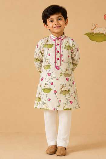 Buy_Cute Couture_Beige Cotton Pichwai Print Kurta Set _at_Aza_Fashions