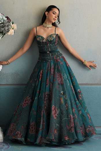 Buy_Mahima Mahajan_Blue Silk Organza Sweetheart Aisha Embroidered Corset Anarkali And Dupatta Set _Online