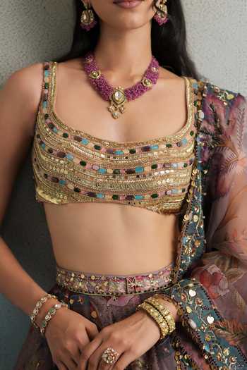 Buy_Mahima Mahajan_Purple Silk Organza Scoop Neck Rabia Embroidered Lehenga Set _Online