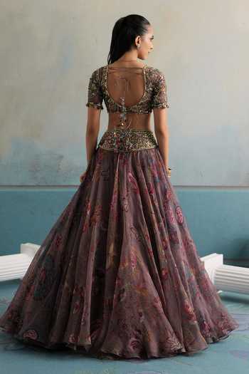 Shop_Mahima Mahajan_Purple Silk Organza V-neck Khalida Embroidered Lehenga Set _at_Aza_Fashions