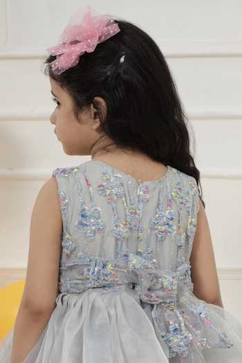 Buy_Little Bansi_Grey Georgette Floral Sequin Frock Dress 