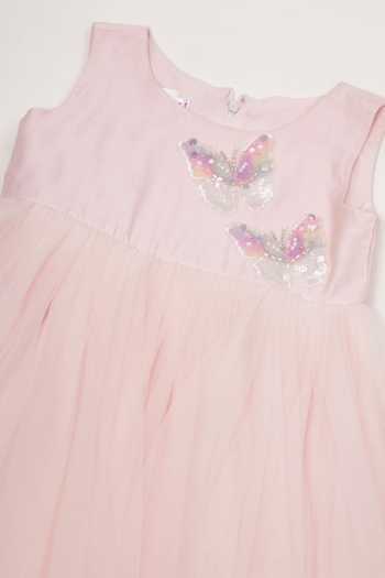 Shop_Little Bansi_Pink Net Beads And Sequinned Butterfly Frock Dress _Online_at_Aza_Fashions