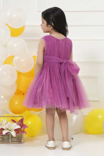 Shop_Little Bansi_Purple Net Pleated Work Frock Dress _at_Aza_Fashions