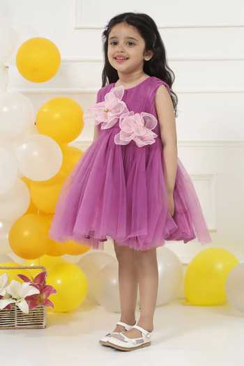 Buy_Little Bansi_Purple Net Pleated Work Frock Dress _Online_at_Aza_Fashions