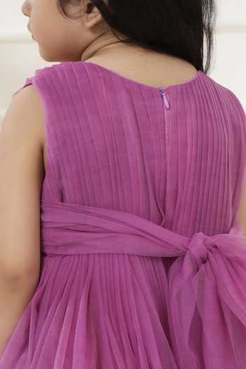 Buy_Little Bansi_Purple Net Pleated Work Frock Dress 