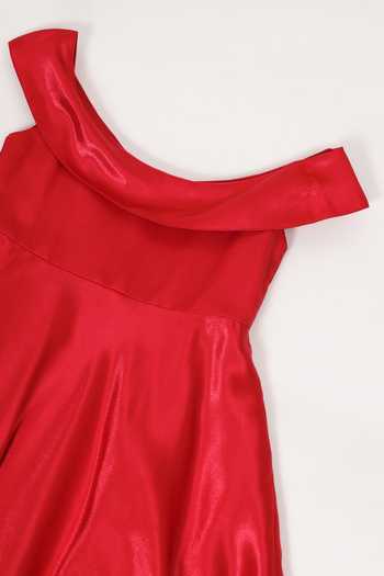 Little Bansi_Red Satin Off Shoulder Frock Dress _at_Aza_Fashions