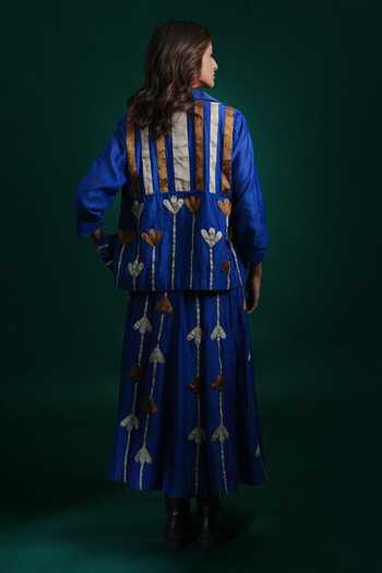 Shop_KA-Sha_Blue Chanderi Collared Neck Kama Shirt _at_Aza_Fashions