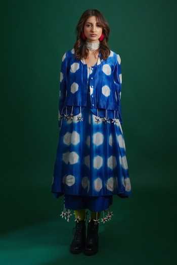 KA-Sha_Blue Chanderi Open Neck Cat Jacket _Online_at_Aza_Fashions