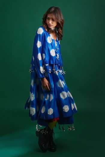 Shop_KA-Sha_Blue Chanderi Open Neck Cat Jacket _Online_at_Aza_Fashions