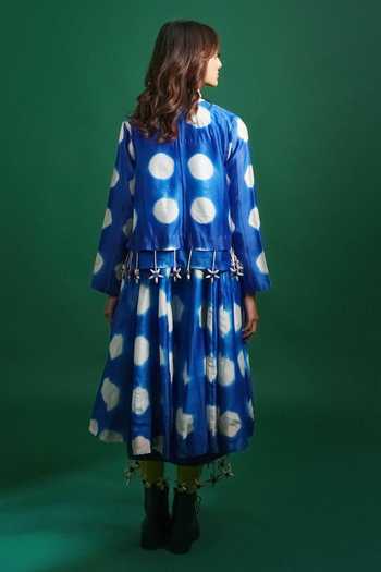 Shop_KA-Sha_Blue Chanderi Open Neck Cat Jacket _at_Aza_Fashions