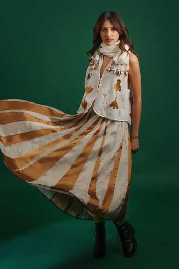 KA-Sha_Multicolor Chanderi V-neck Kamal Waistcoat _Online_at_Aza_Fashions