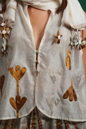 Buy_KA-Sha_Multicolor Chanderi V-neck Kamal Waistcoat _Online_at_Aza_Fashions