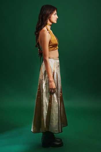 KA-Sha_Gold Chanderi Urja Skirt _at_Aza_Fashions