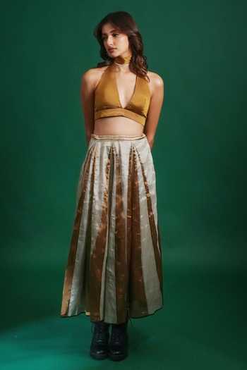 Buy_KA-Sha_Gold Chanderi Urja Skirt _at_Aza_Fashions