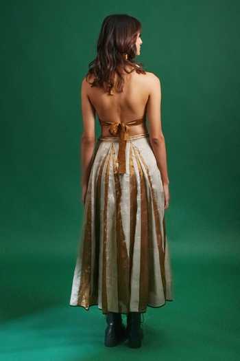Shop_KA-Sha_Gold Chanderi Urja Skirt _at_Aza_Fashions