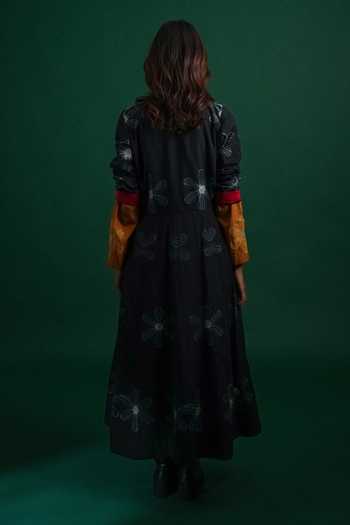 Shop_KA-Sha_Black Cotton V-neck Sap Heer Organic Dress _at_Aza_Fashions