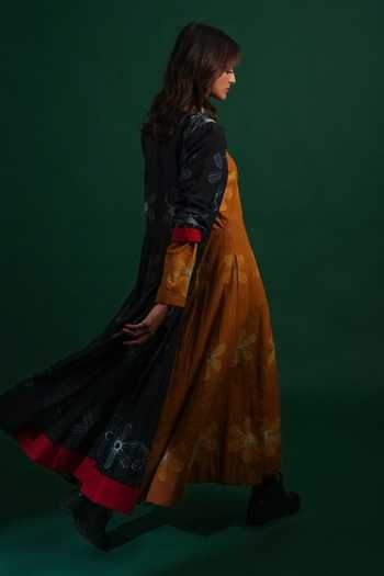Buy_KA-Sha_Black Cotton V-neck Sap Heer Organic Dress _Online_at_Aza_Fashions
