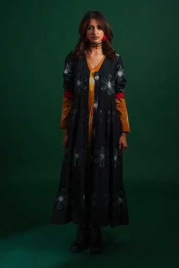 Shop_KA-Sha_Black Cotton V-neck Sap Heer Organic Dress _Online_at_Aza_Fashions