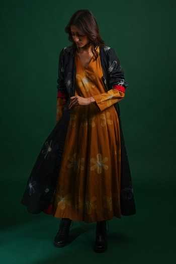 Buy_KA-Sha_Black Cotton V-neck Sap Heer Organic Dress 