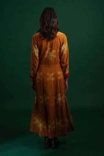 Shop_KA-Sha_Brown Cotton V-neck Sap Organic Dress _at_Aza_Fashions