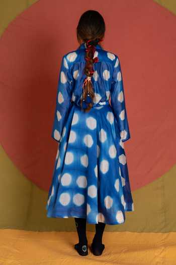 Shop_KA-Sha_Blue Chanderi Clamp Dyed Full Circle Skirt _at_Aza_Fashions