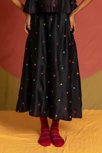 KA-Sha_Black Chanderi Floaty A-line Skirt _Online_at_Aza_Fashions