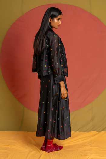 Shop_KA-Sha_Black Chanderi Floaty A-line Skirt _at_Aza_Fashions