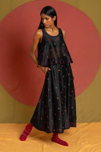 Shop_KA-Sha_Black Chanderi Floaty A-line Skirt _Online_at_Aza_Fashions