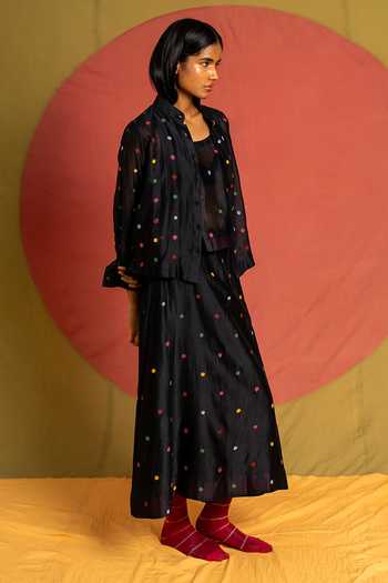 KA-Sha_Black Chanderi Floaty A-line Skirt _at_Aza_Fashions